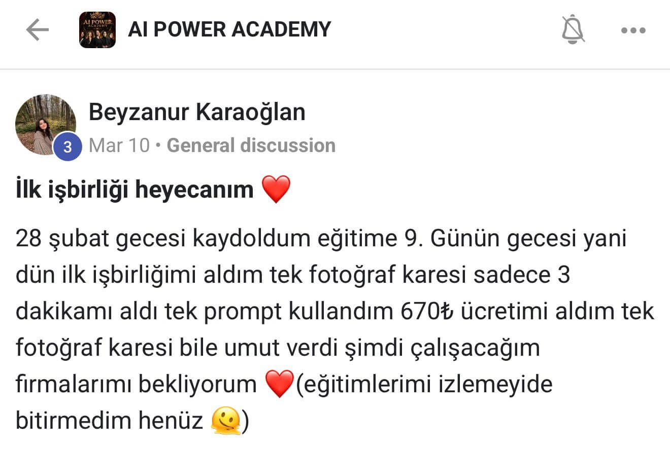 AI Power Academy danışan yorumu - Beyzanur Karaoğlan
