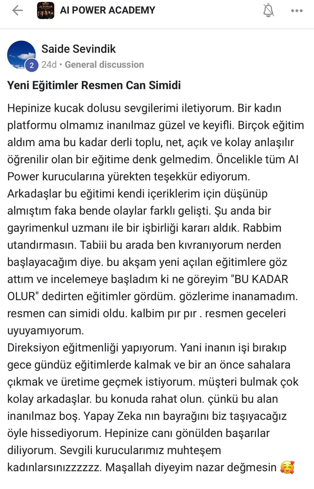 AI Power Academy danışan yorumu - Saide Sevindik