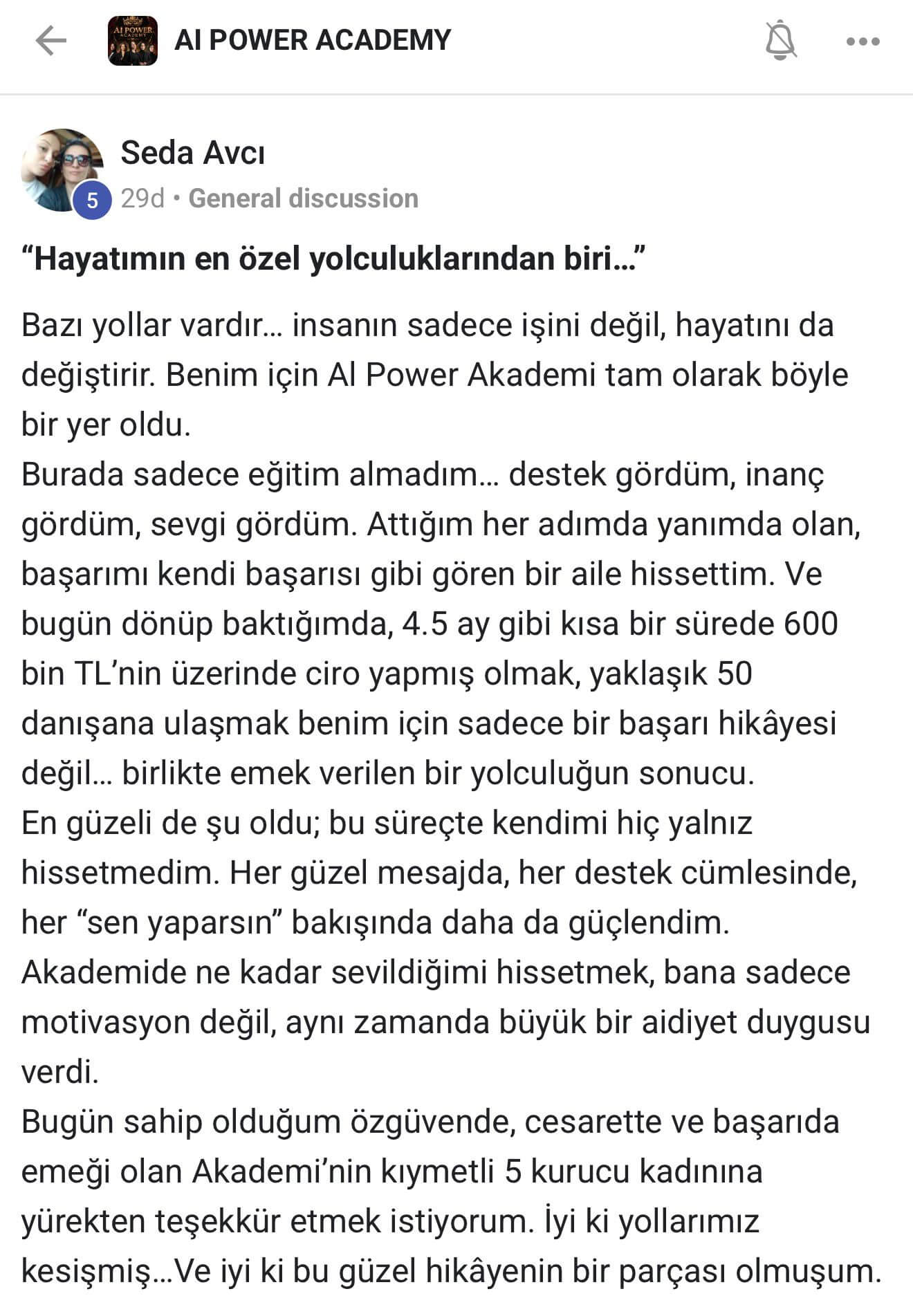 AI Power Academy danışan yorumu - Seda Avcı