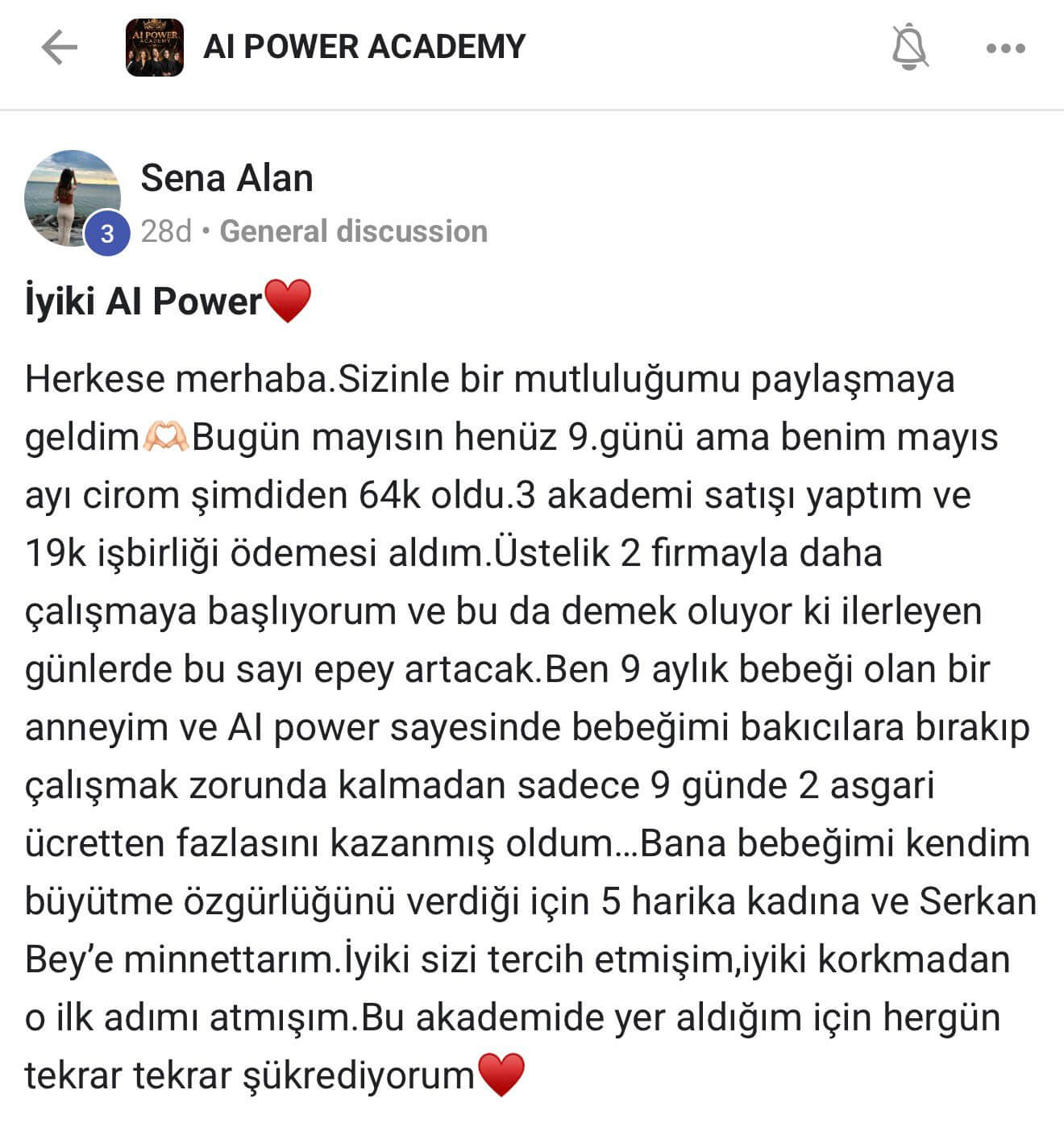 AI Power Academy danışan yorumu - Sena Alan