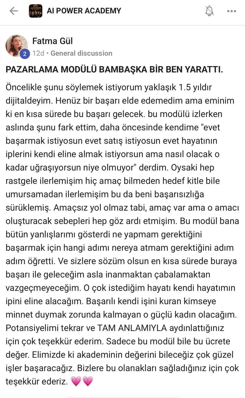 AI Power Academy danışan yorumu - Fatma Gül