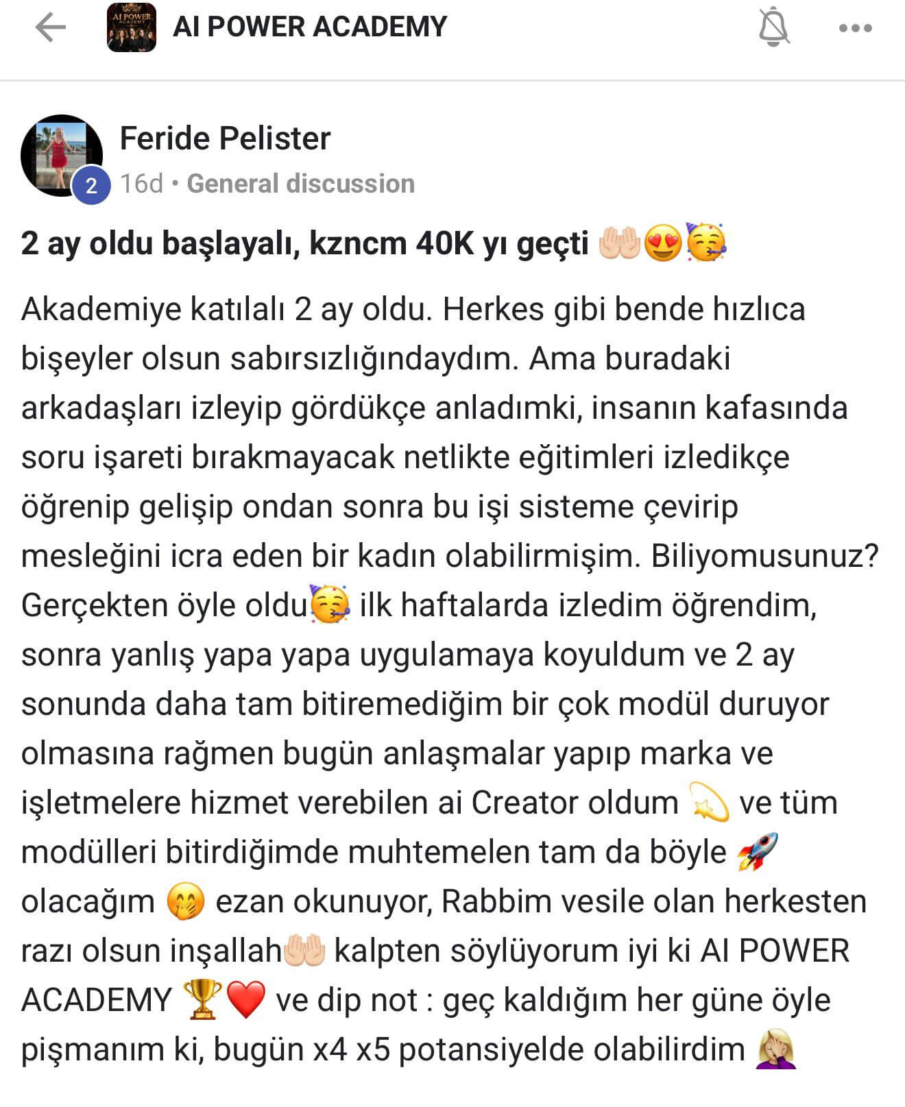 AI Power Academy danışan yorumu - Feride Pelister