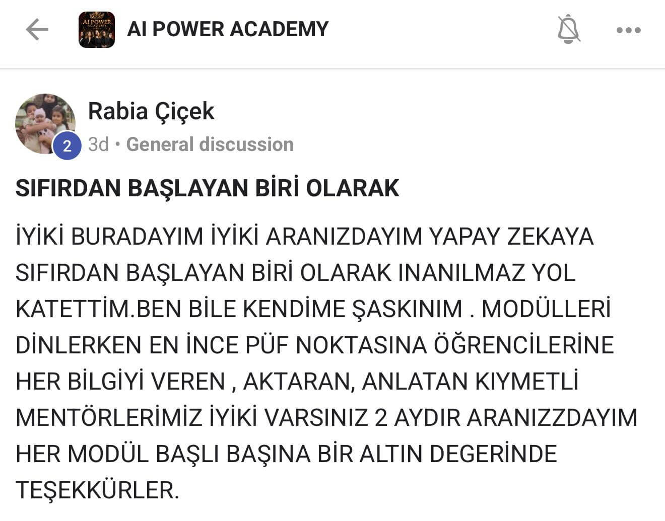 AI Power Academy danışan yorumu - Rabia Çiçek