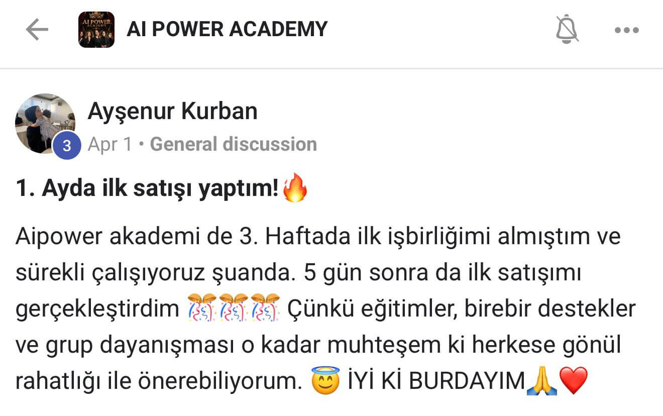AI Power Academy danışan yorumu - Ayşenur Kurban