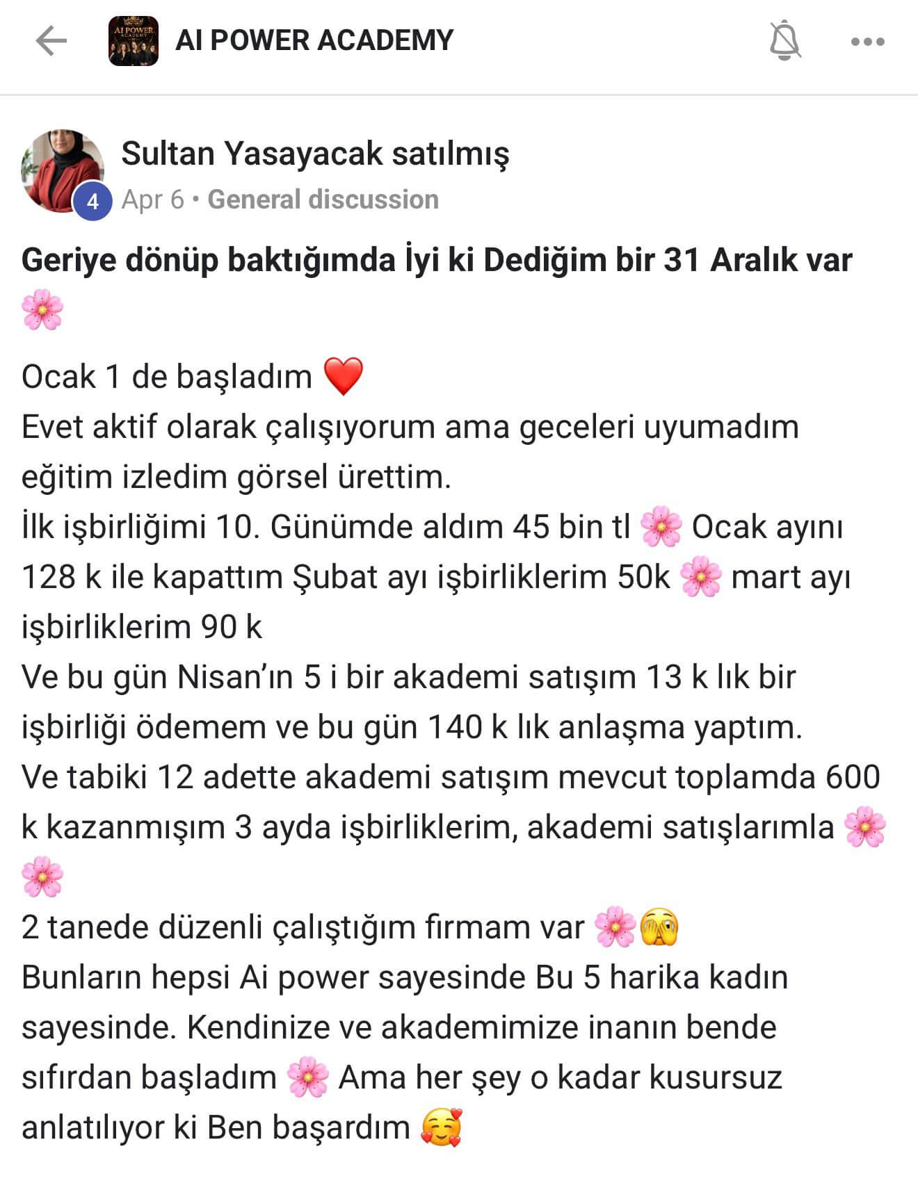 AI Power Academy danışan yorumu - Sultan Yaşayacak Satılmış