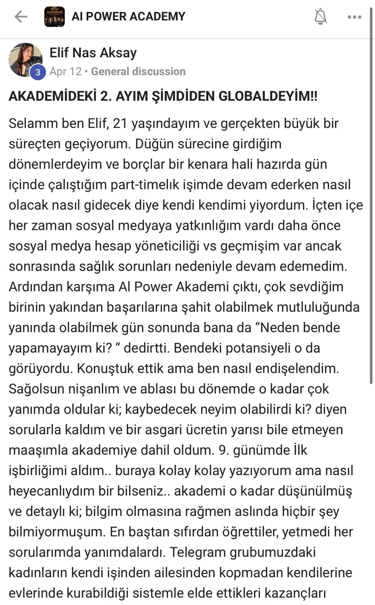 AI Power Academy danışan yorumu - Elif Nas Aksay