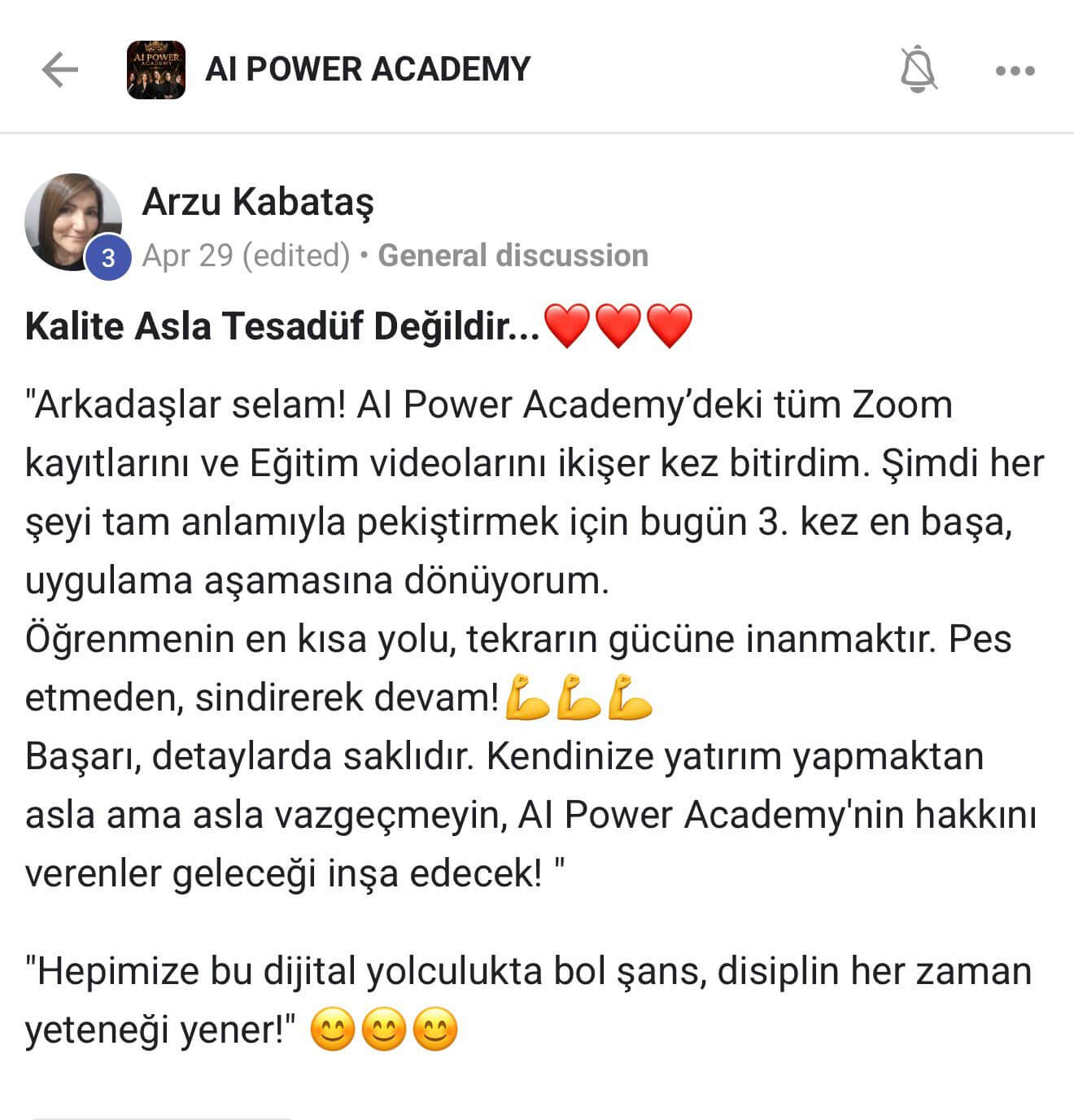 AI Power Academy danışan yorumu - Arzu Kabataş