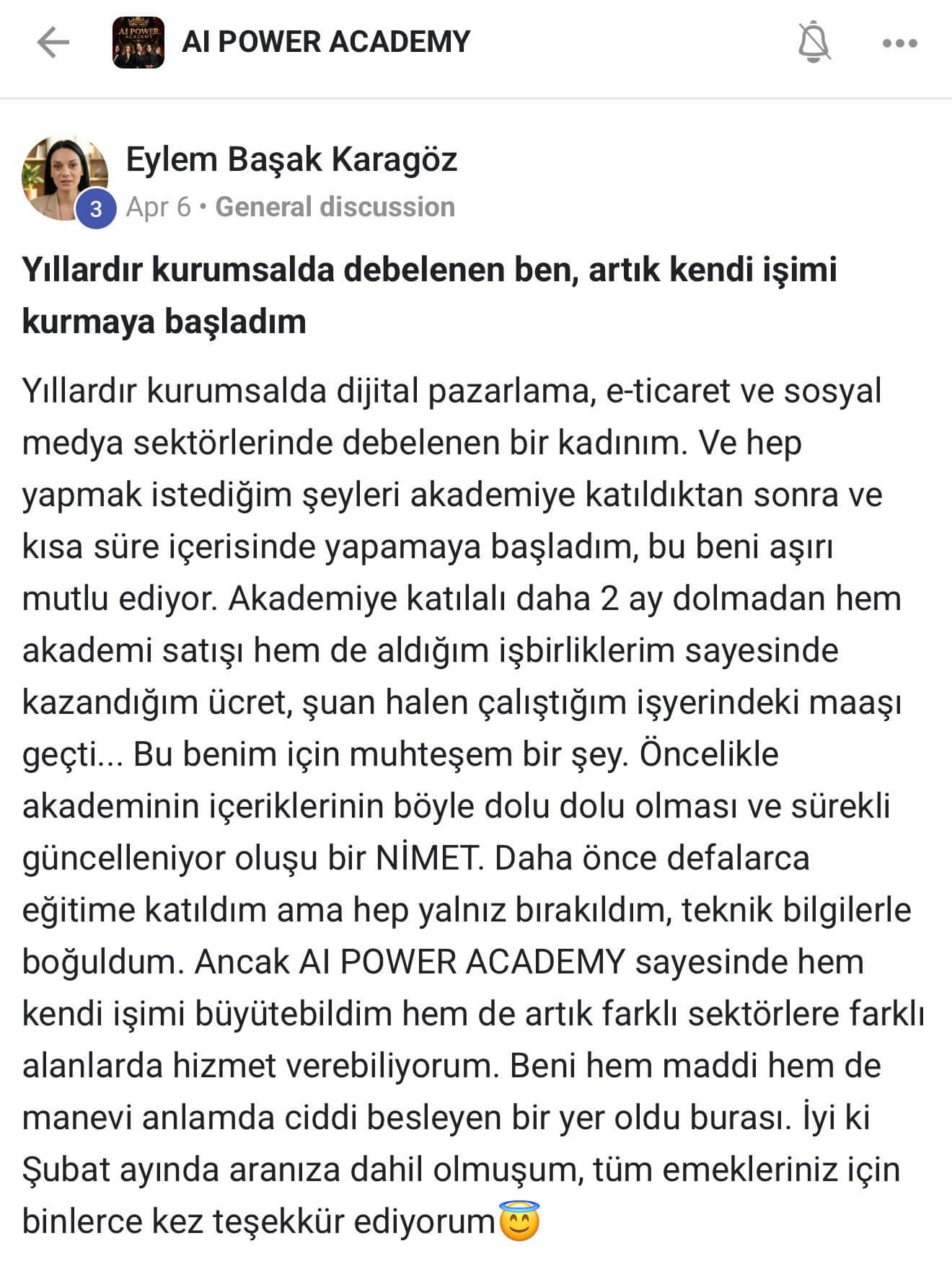 AI Power Academy danışan yorumu - Eylem Başak Karagöz